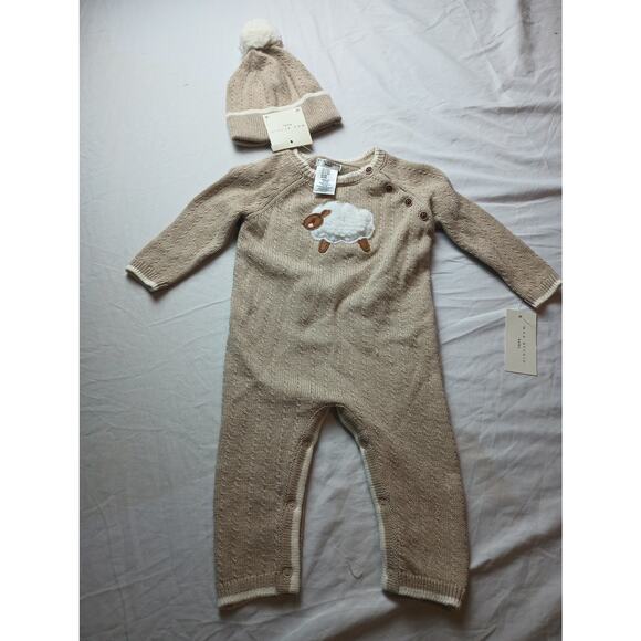 Max Studio Knit Sheep Animal Tan Outfit with hat NWT Infant Size 3-6 Months - Picture 1 of 5